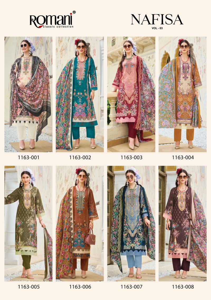 Nafisa Vol 3 By Romani Cotton Mal Printed Embroidery Dress Materials